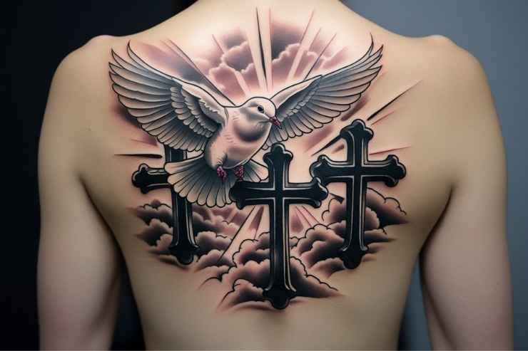 Dove and 3 Crosses Tattoo