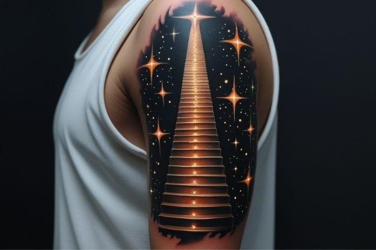Hypnotic Stairway to Heaven Tattoo on Bicep