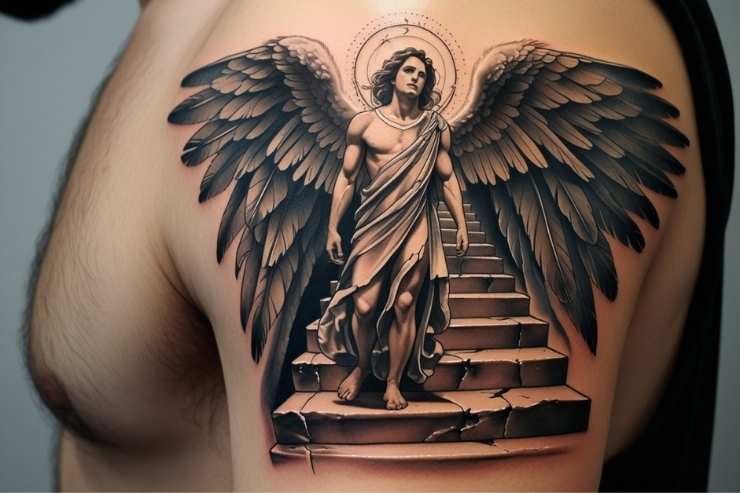 Majestic Guardian Angel Stairway to Heaven Tattoo