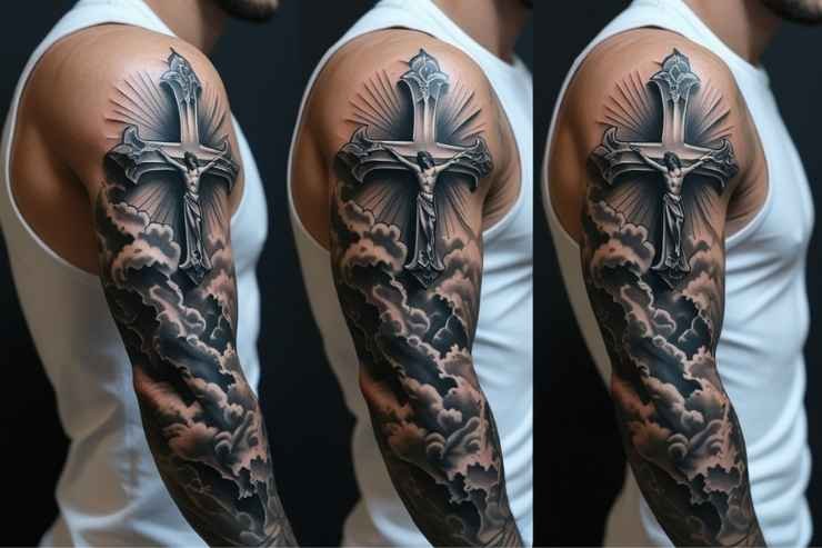 Meaningful Sleeve 3 cross Tattoo
