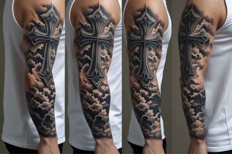 Meaningful Sleeve 3 cross Tattoos