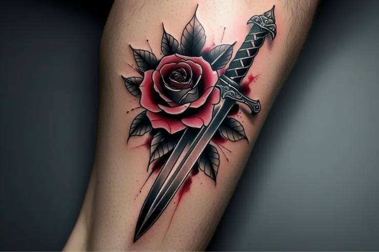 Ornamental Dagger and Rose Tattoo Designs