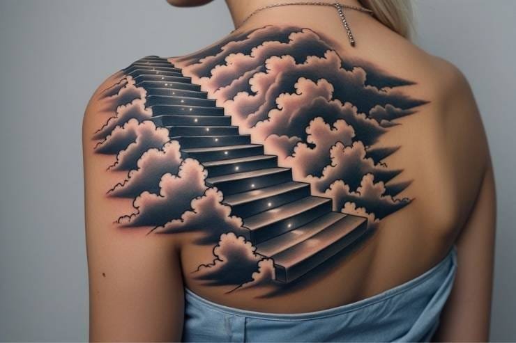 Shaded Stairway to Heaven Shoulder Tattoo