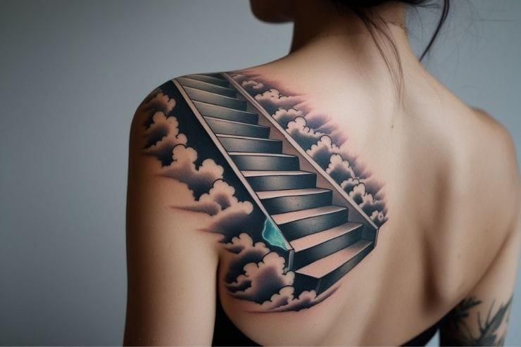 Shaded Stairway to Heaven Shoulder Tattoos