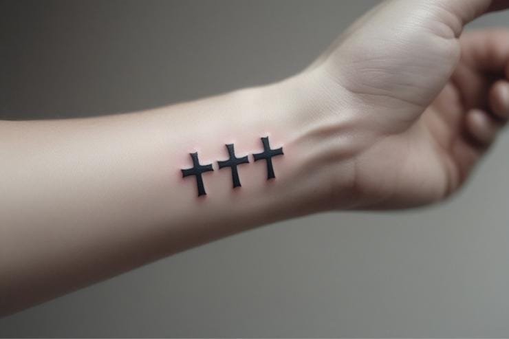 Small Three Cross Tattoos