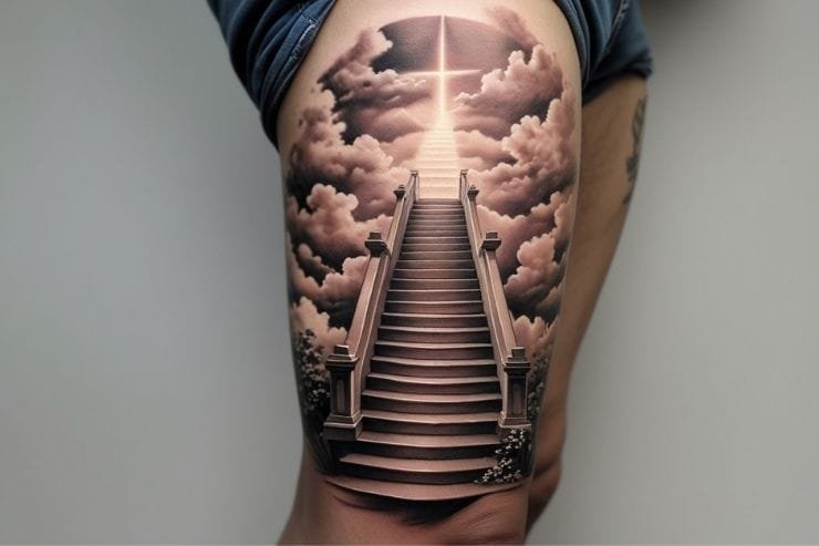 Stairway to Heaven Leg Tattoo