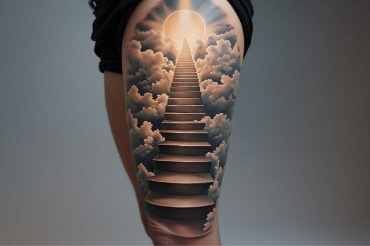 Stairway to Heaven Leg Tattoos