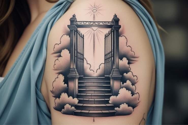 Symmetrical Stairway to Heaven Gates Tattoo