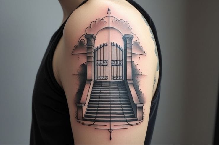 Symmetrical Stairway to Heaven Gates Tattoos