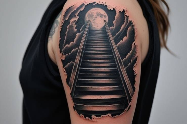 Textured Stairway to Heaven Arm Tattoo