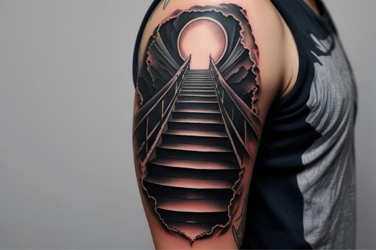 Textured Stairway to Heaven Arm Tattoos