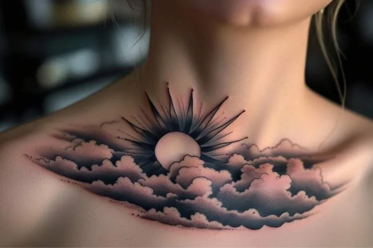 Radiant Sun and Cloud Tattoos